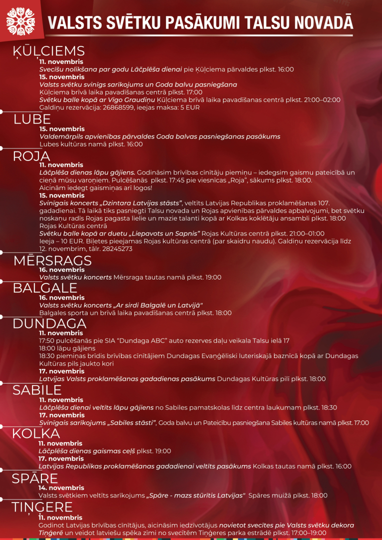 Valsts svētku pasākumi Talsu novada pilsētās un pagastos