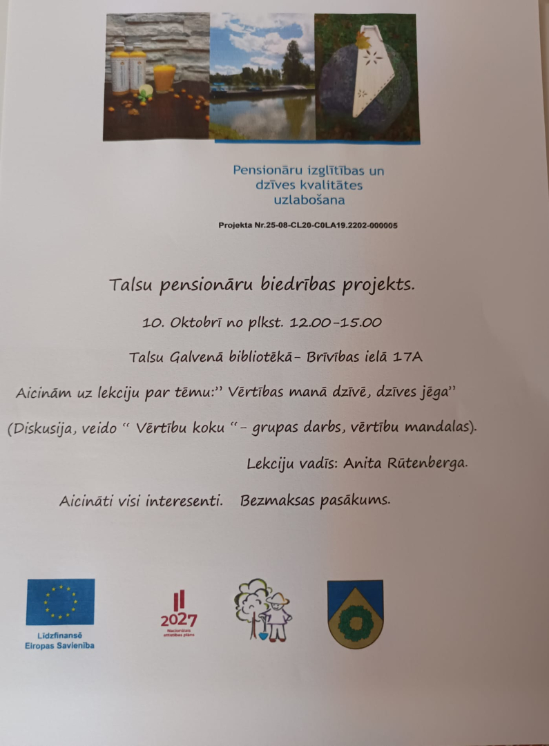Talsu pensionāru biedrības lekcijas afiša