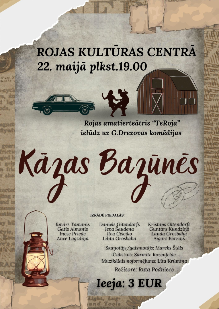 Teātra izrādes Kāzas Bazūnēs afiša