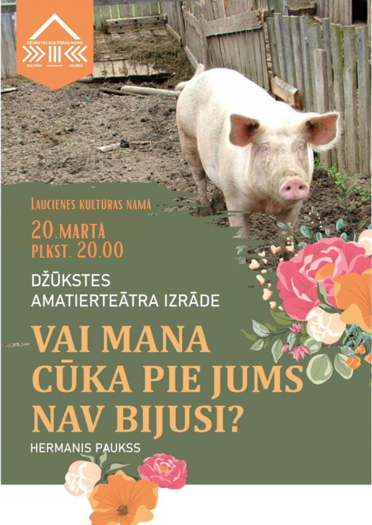 Teātra izrādes Vai mana cūka pie jums nav bijusi afiša