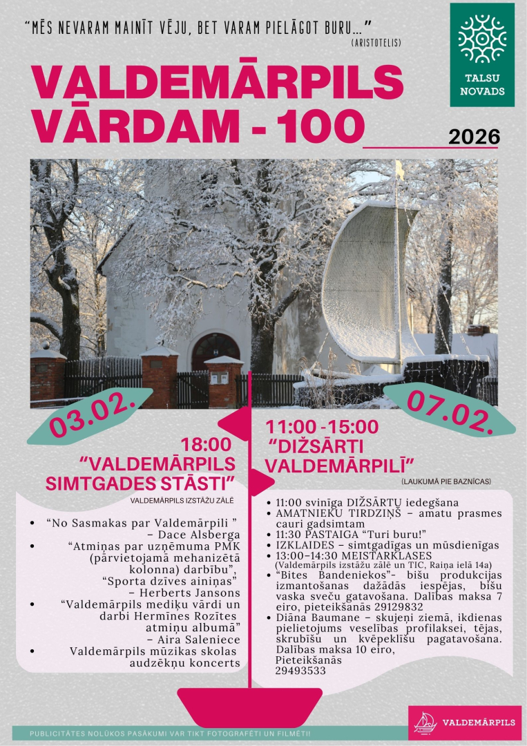 Valdemārpils vārdam - 100 pasākumu afiša