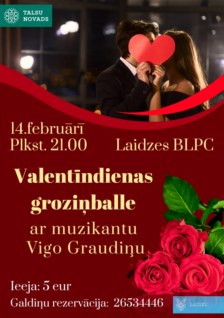 Valentīndienas groziņballes Laidzē afiša