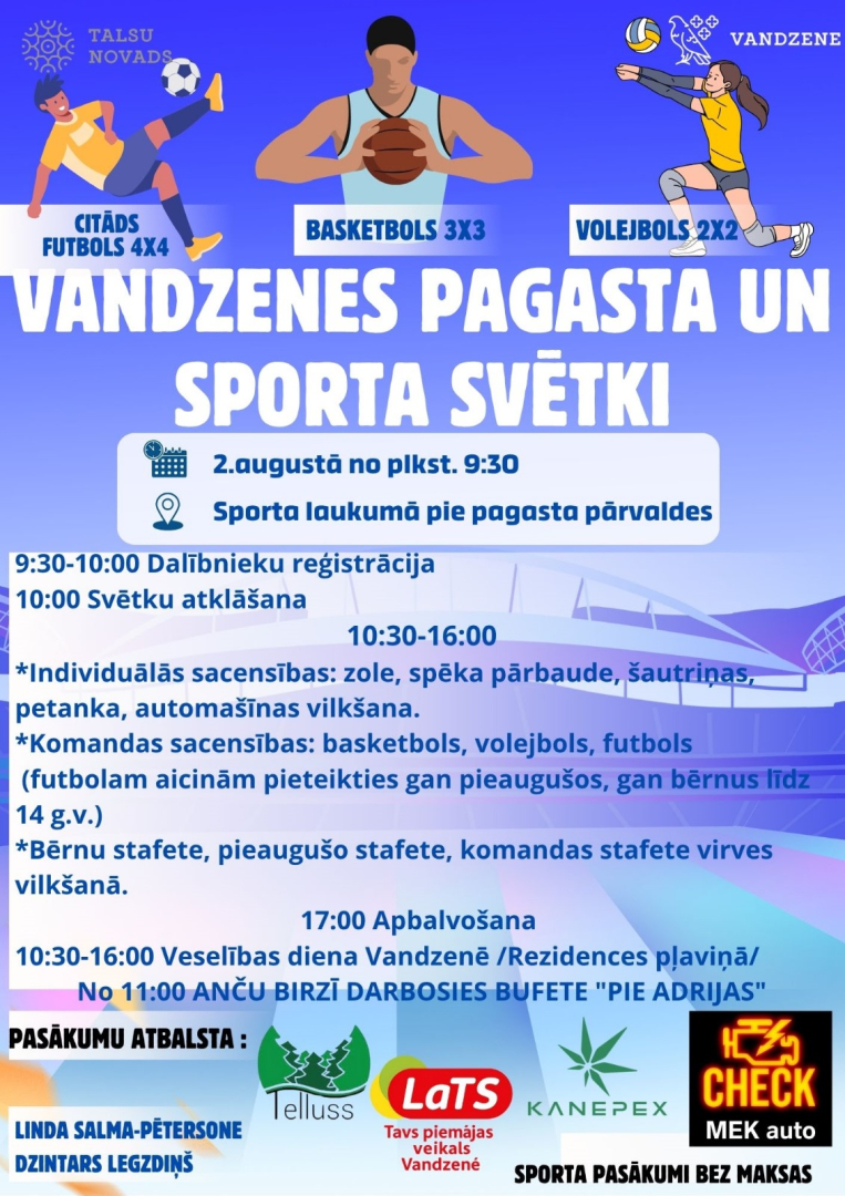Vandzenes pagasta svētku sporta pasākumu afiša
