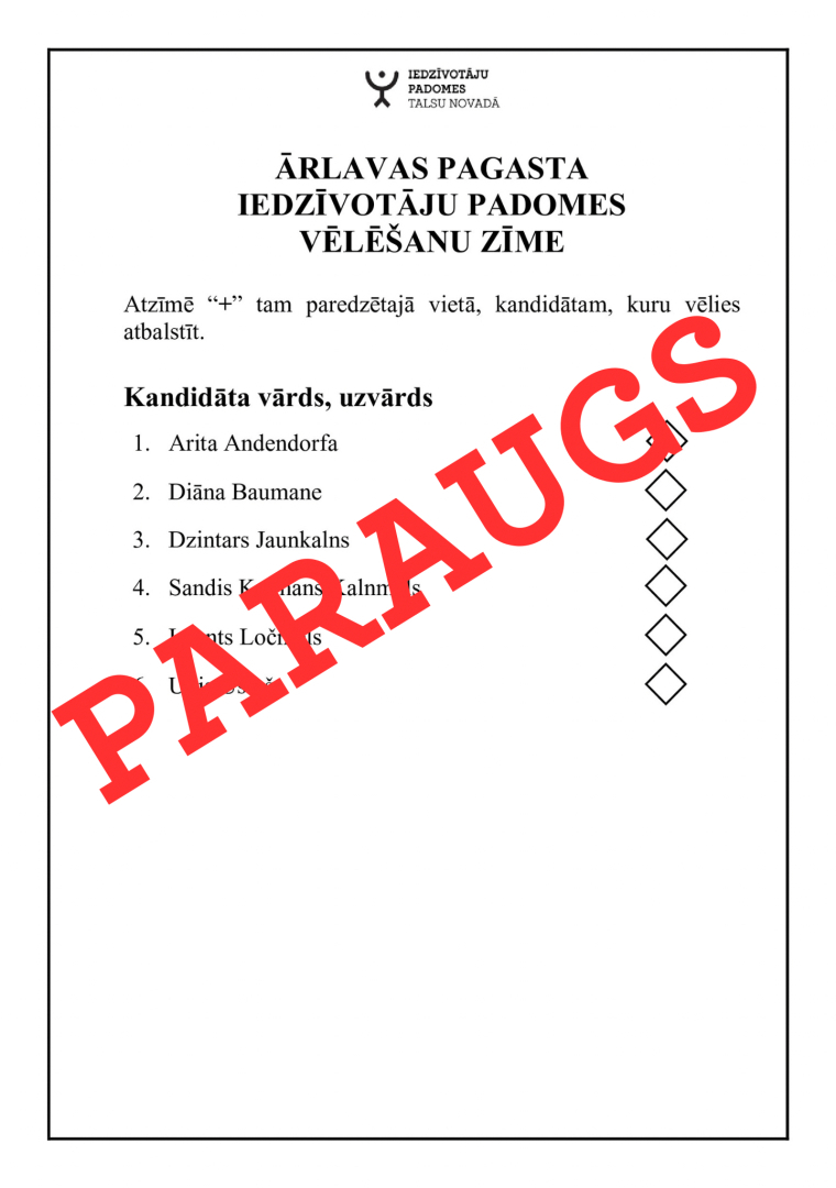 Vēlēšanu zīmes paraugs klātienes balsošanai 