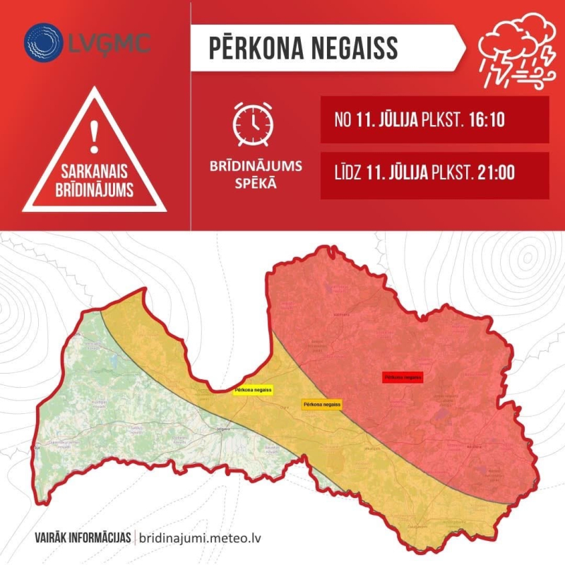 Brīdinājums par postošu negaisu – aicinām ievērot piesardzību arī Talsu novadā