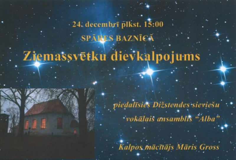Ziemassvētku dievkalpojuma Spāares baznīcā afiša