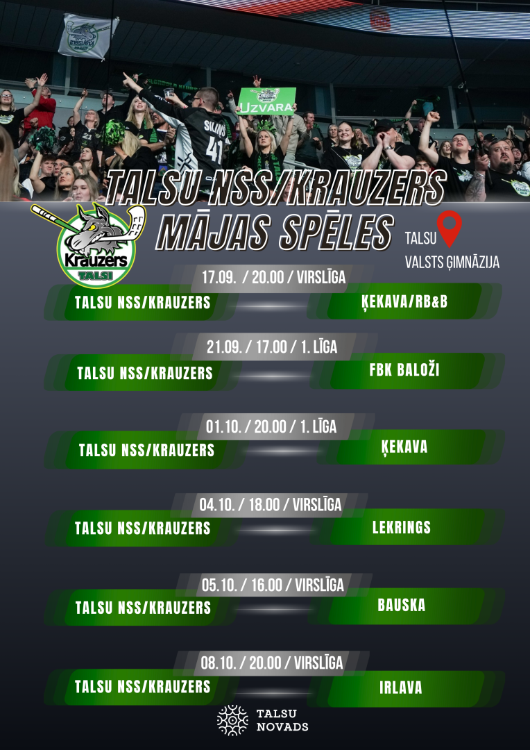 Talsu NSS Krauzers mājas spēļu afiša