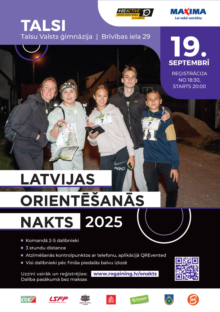 Latvijas orientēšanās nakts šogad norisināsies arī Talsos