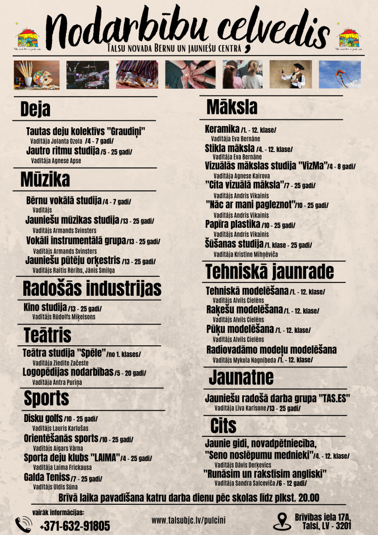 Talsu BJC nodarbību ceļvedis