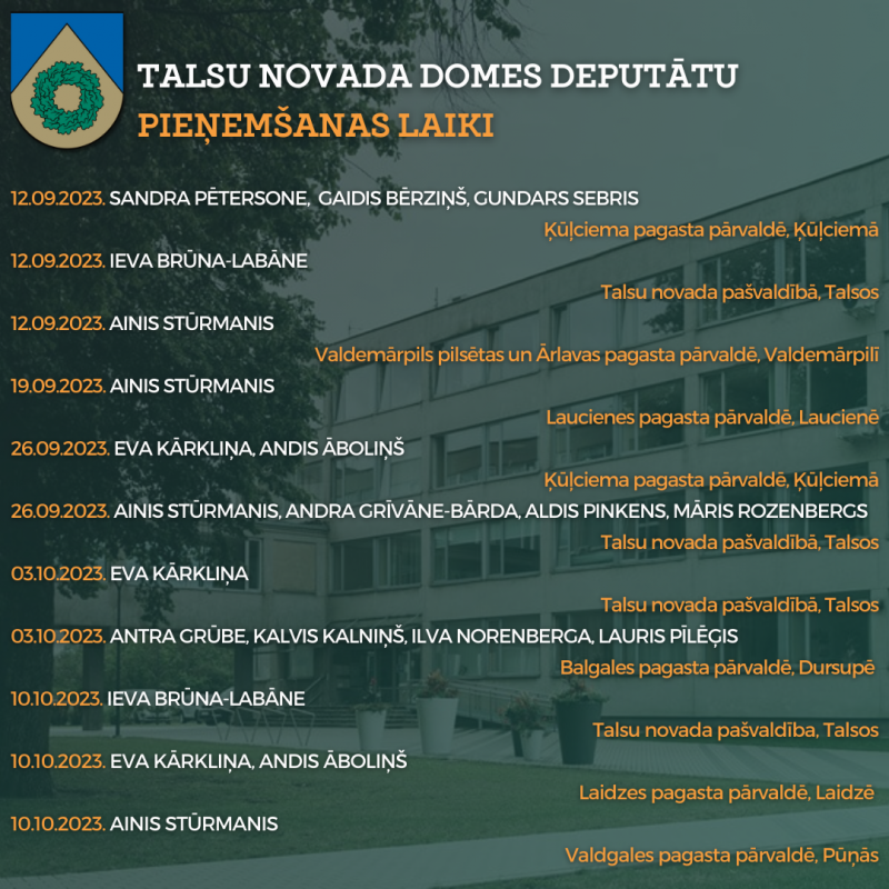Deputātu pieņemšanas septembrī