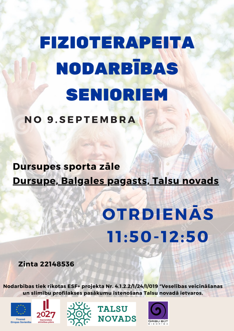 Fizioterapeita nodarbību senioriem Dursupē afiša
