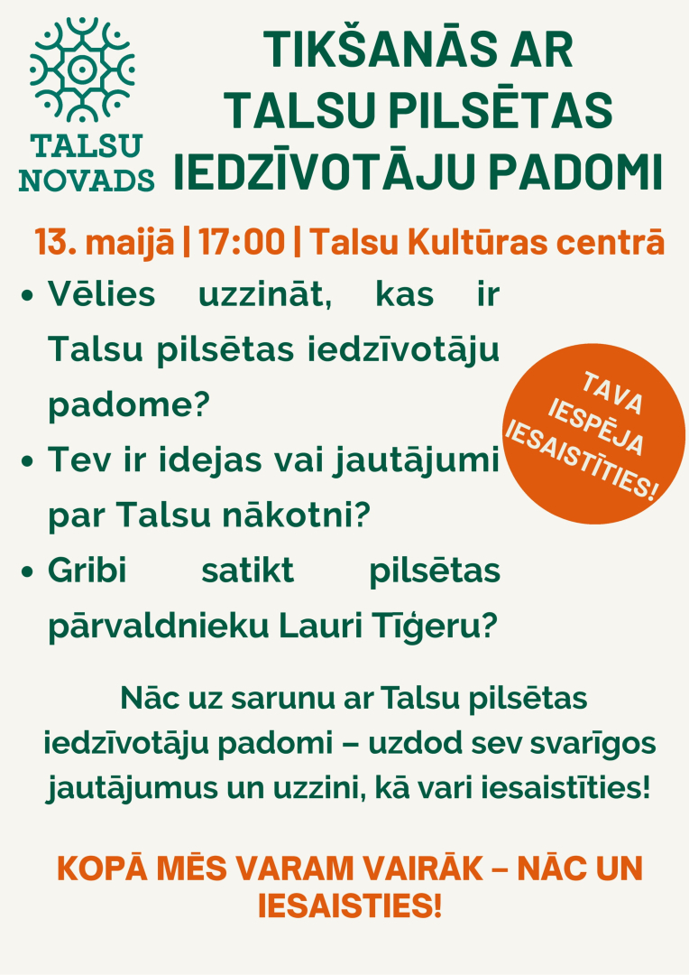 Tikšanās ar Talsu pilsētas iedzīvotāju padomi afiša