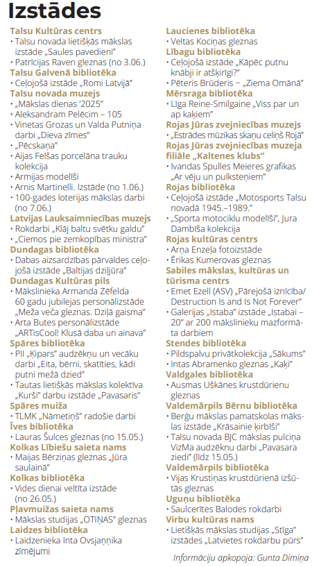 Izstādes Talsu novadā jūnijā
