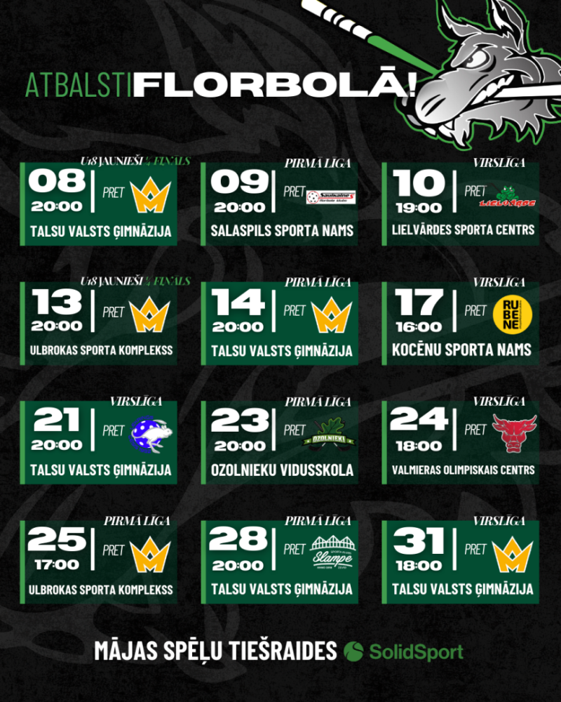 U18 jauniešu florbola spēles afiša