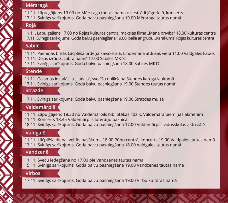 Valsts svētku mēneša norises Talsu novada pilsētās un pagastos