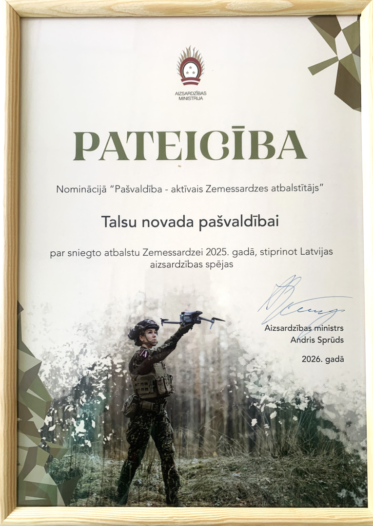 Pateicība Talsu novada pašvaldībai par atbalstu Zemessardzei