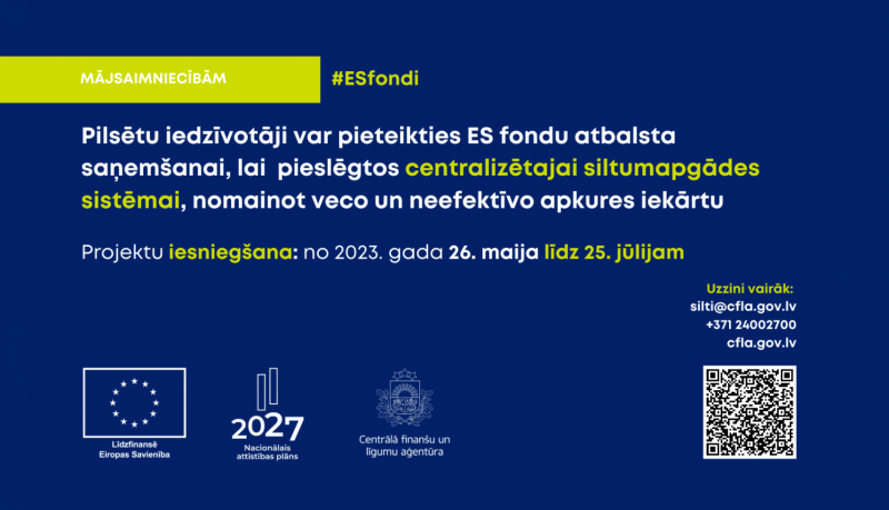 ES fondu atbalsts mājsaimniecību centralizētās siltumapgādes pieslēgumiem