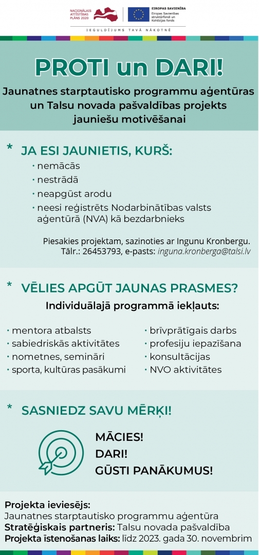 Projekts „PROTI un DARI!" līdz novembrim