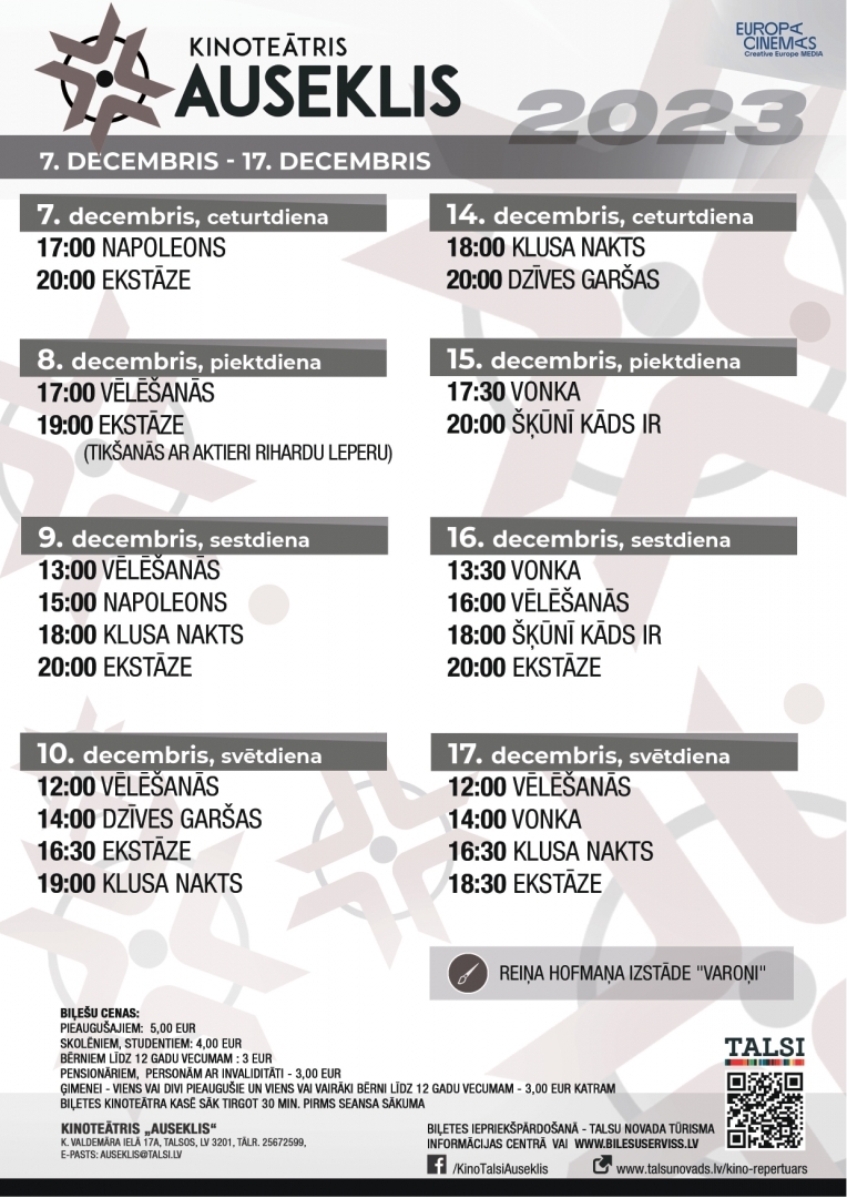 Kino repertuārs decembrī
