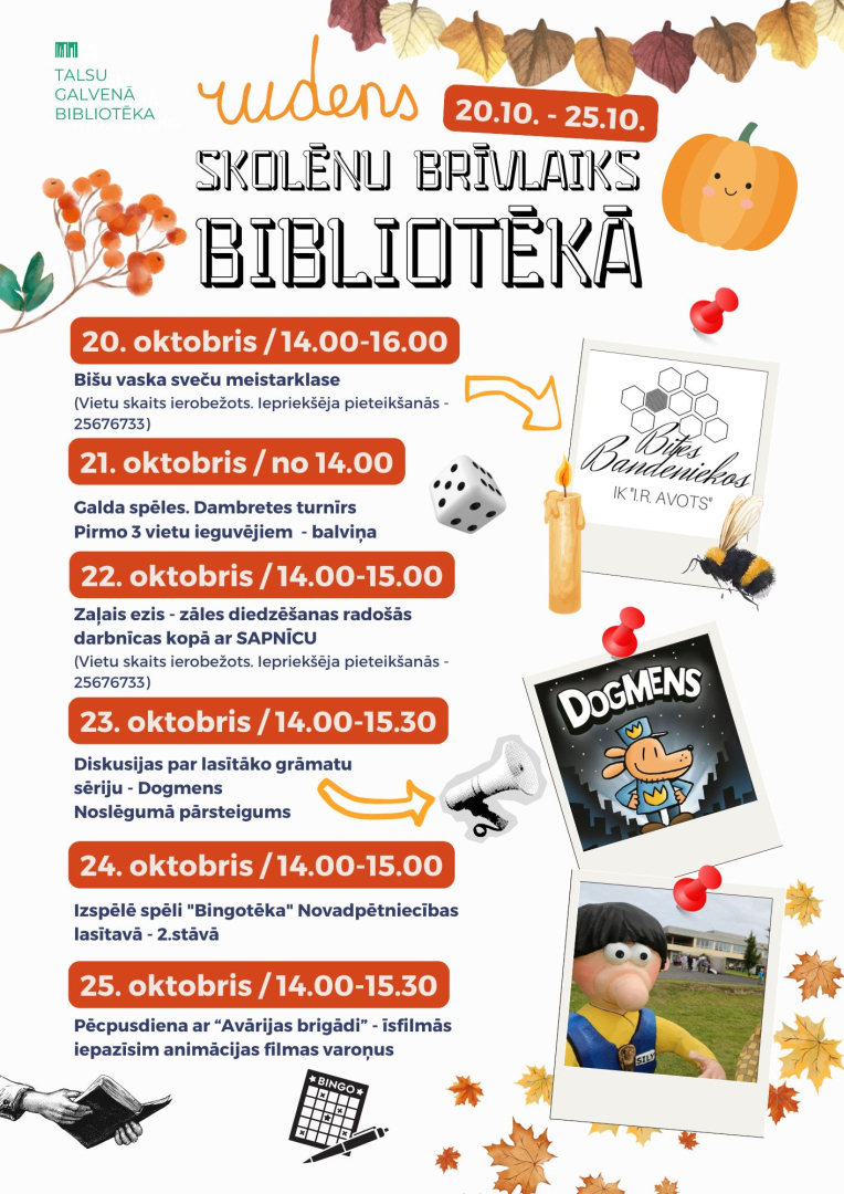 Rudens skolēnu brīvlaika bibliotēkā afiša