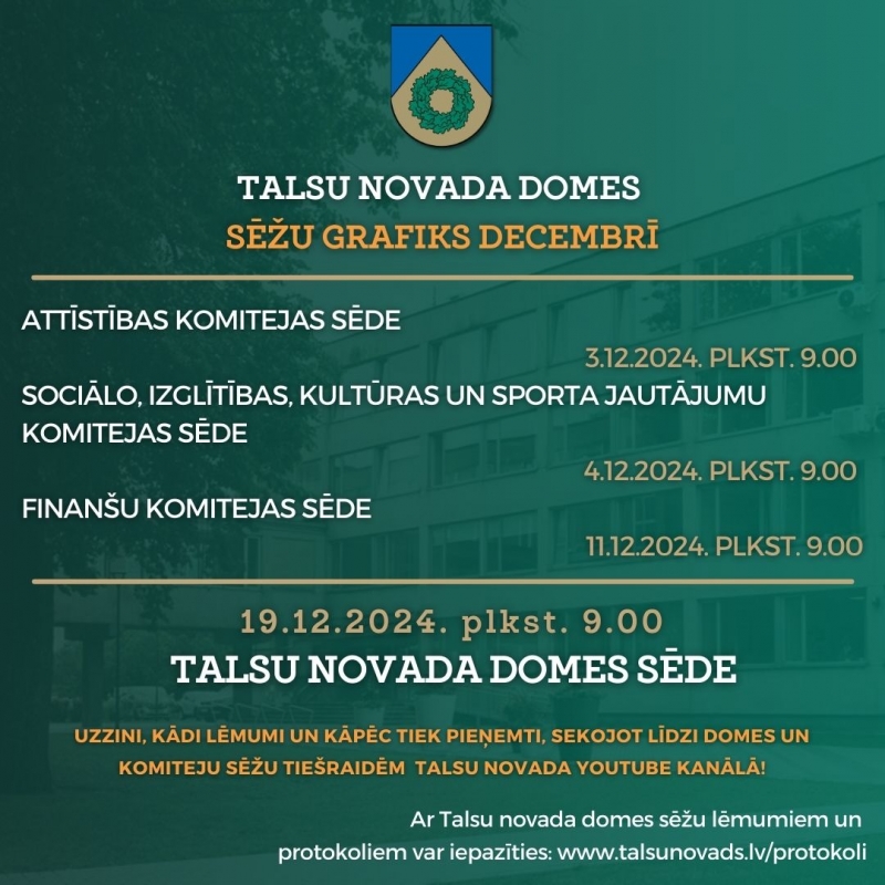 Talsu novada domes darbs decembrī