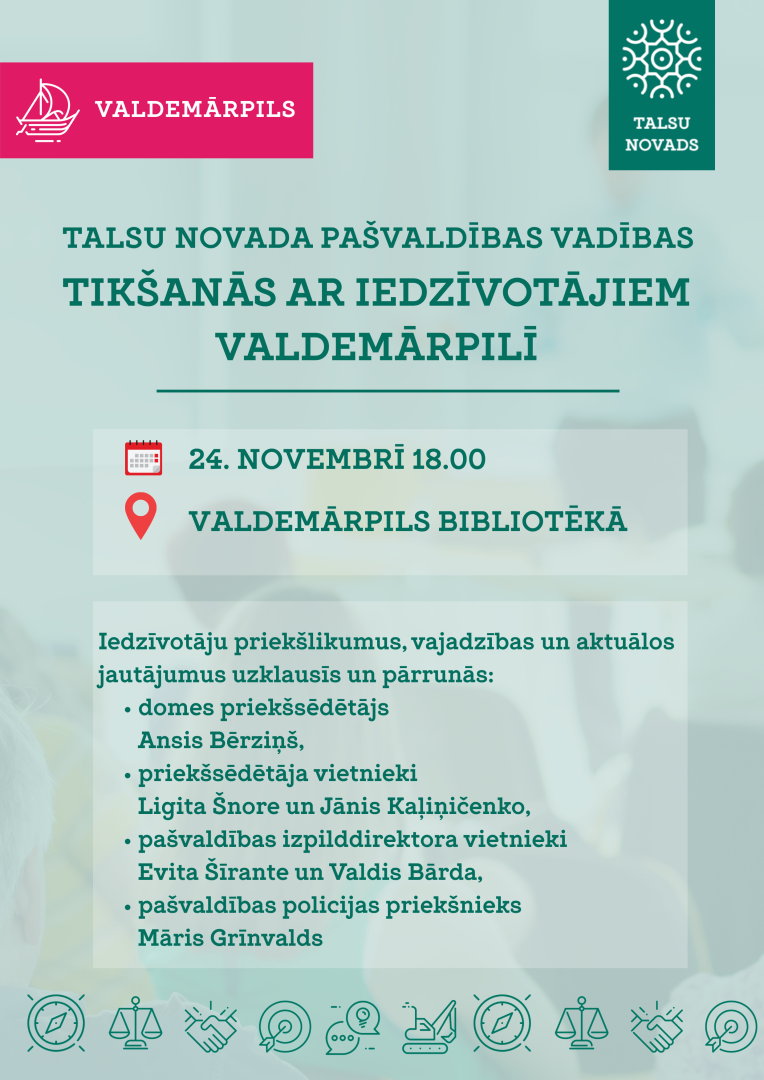 Talsu novada pašvaldības vadība aicina iedzīvotājus uz tikšanos Sabilē un Valdemārpilī