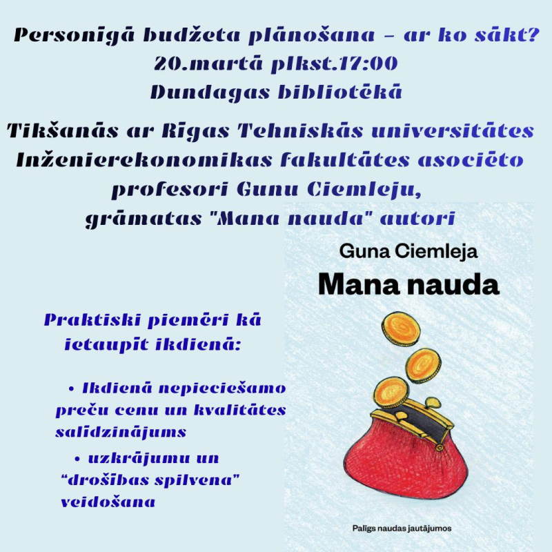 Tikšanās ar Gunu Ciemleju Dundagā afiša