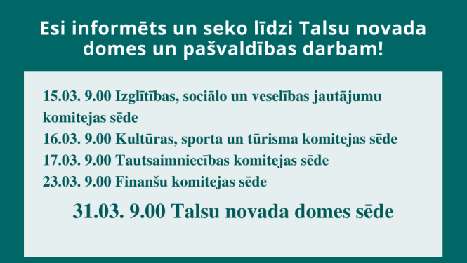 Talsu novada domes darbs martā