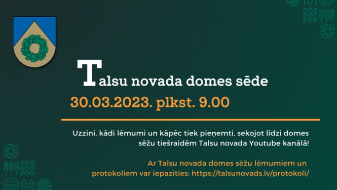 30. martā notiks Talsu novada domes sēde