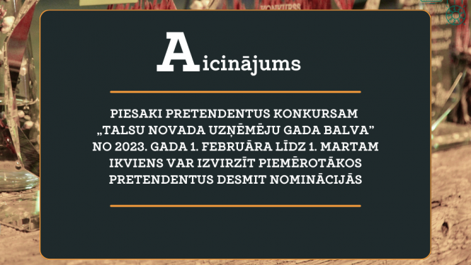 Piesaki pretendentus konkursam „Talsu novada uzņēmēju Gada balva”