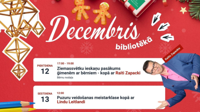 Decembra pasākumu bibliotēkā afiša