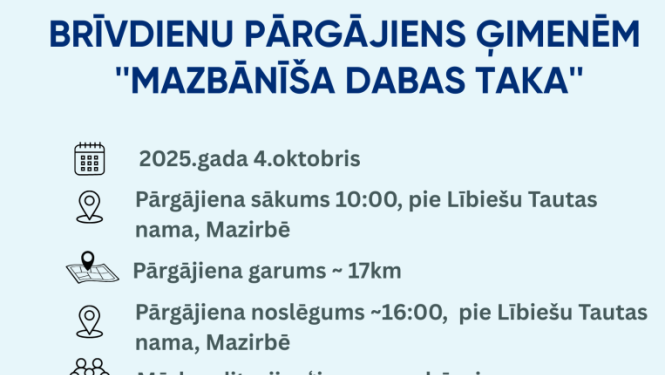 Pārgājiena Mazbānīša dabas taka afiša