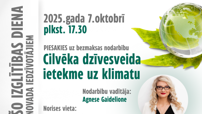 Nodarbības Cilvēka dzīvesveida ietekme uz klimatu afiša