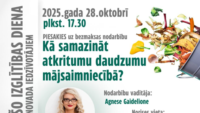 Nodarbības par atkritumu samazināšanu mājsaimniecibā afiša