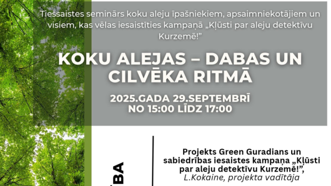 Tiešsaistes semināra par koku alejām afiša