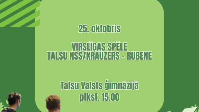 Virslīgas spēles Talsu NSS Krauzers – Rubene afiša