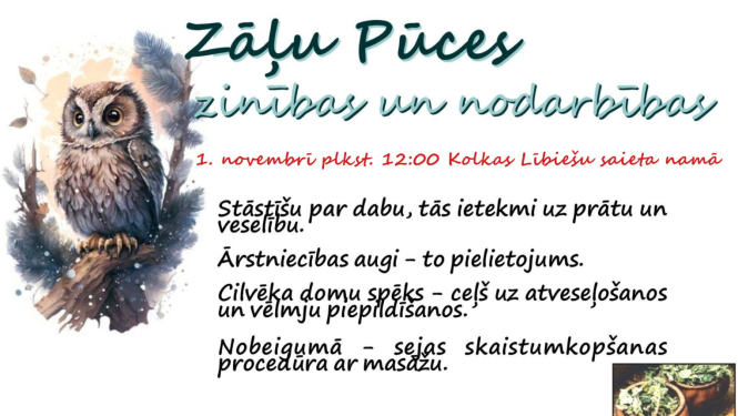Zāļu pūces zinības un nodarbības afiša