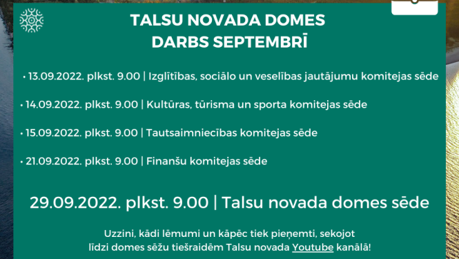 Talsu novada domes darbs septembrī