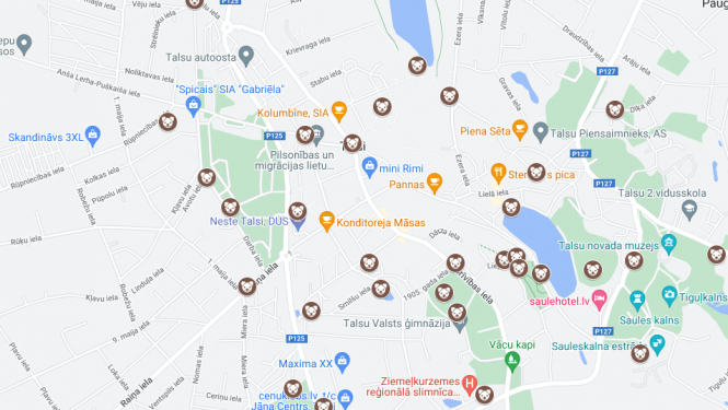 Dzīvnieku ekskrementu urnu Talsos karte