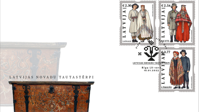 Pastmarka ar lībiešu tautastērpu