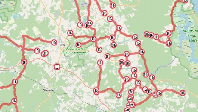 Masas ierobežojumu karte ceļiem Talsu novadā