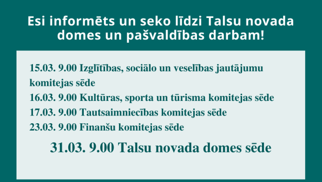 Talsu novada domes darbs martā