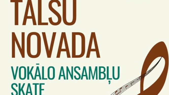Pasākuma afiša “Talsu novada vokālo ansambļu skate” – norises vieta Lubes kultūras namā, 29. martā plkst. 12.00, ar notīm un vijoles atslēgas grafiku.