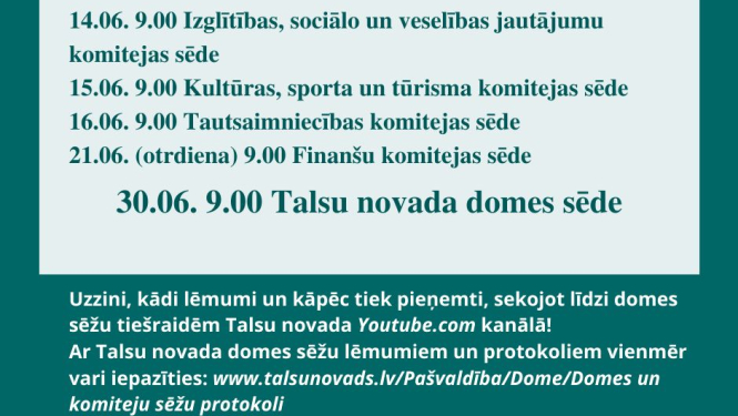 Talsu novada domes darbs jūnijā