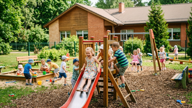 Bērni spēlējas bērnudārzā