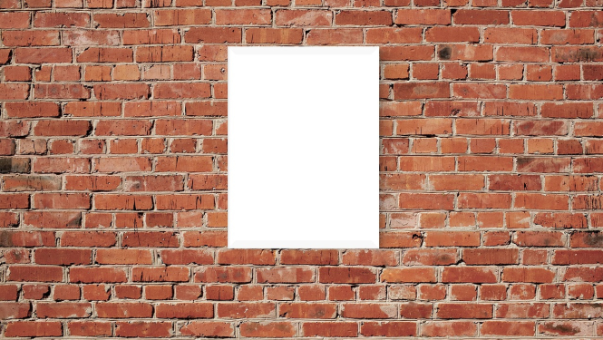 Balts plakāts uz ķieģeļu sienas