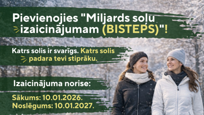Kurzemes plānošanas reģions aicina Kurzemes iedzīvotājus Jauno gadu sākt aktīvi, piedaloties „Miljards soļu izaicinājumā (BISTEPS)”