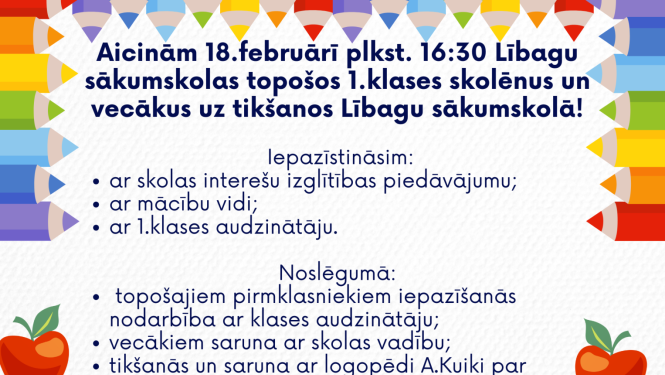 Pirmklasnieku atvērtās durvju dienas Lībagu skolā afiša