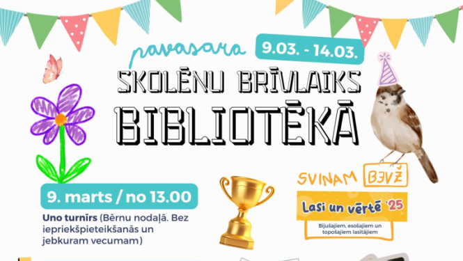 Skolēnu brīvlaika pasākumu Talsu Galvenajā bibliotēkā afiša