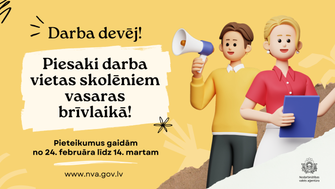 Aicinājums darba devējiem pieteikties skolēnu nodarbinātības pasākuma īstenošanai vasarā
